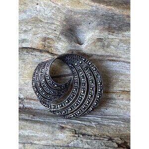 Vintage Sterling Silver Swirl Brooch Marcasite